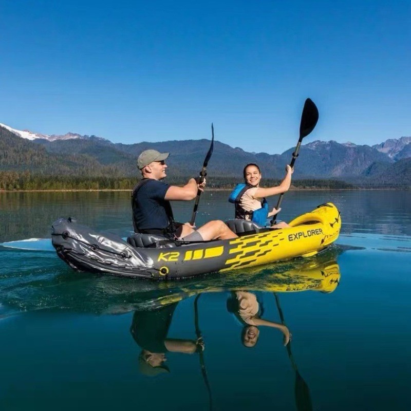 Outdoor Adventure Kayak - เรือยางเป่าลมสำหรับสองคน เรือยางสำหรับตกปลาในแม่น้ำ ผจญภัยกลางแจ้ง เรือคายัคเป่าลม เรือแคนูเป่าลม เรือคายัคเป่าลมแบบหนา
