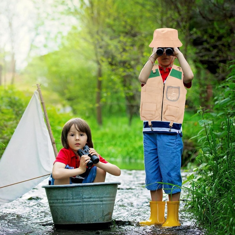 Outdoor Adventure Vest - ชุดซาฟารีพร้อมเสื้อกั๊กและหมวก, ชุดนักสำรวจสำหรับเด็กชายและเด็กหญิง, ชุดเล่นบทบาทสมมติสำหรับการผจญภัยกลางแจ้งในสวนสาธารณะ