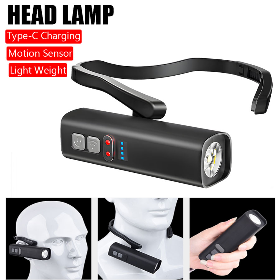 Headlamp Waterproof Rechargeable - ไฟหน้าแบบหนีบหูซุปเปอร์ไบรท์ไฟหน้าแบบเซ็นเซอร์แบบชาร์จไฟได้ USB ไฟหน้าแบบ LED กันน้ำแบบพกพาสำหรับการวิ่งตกปลากลางแจ้ง