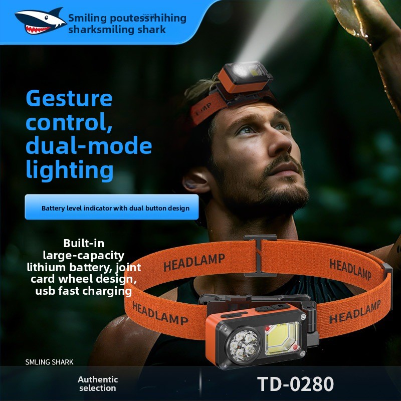 Headlamp Waterproof Rechargeable - ไฟฉายคาดศีรษะสำหรับตกปลาตอนกลางคืนกลางแจ้ง รุ่นใหม่ กันน้ำ ปรับมุมได้ ควบคุมด้วยคลื่นอัจฉริยะ ชาร์จซ้ำได้