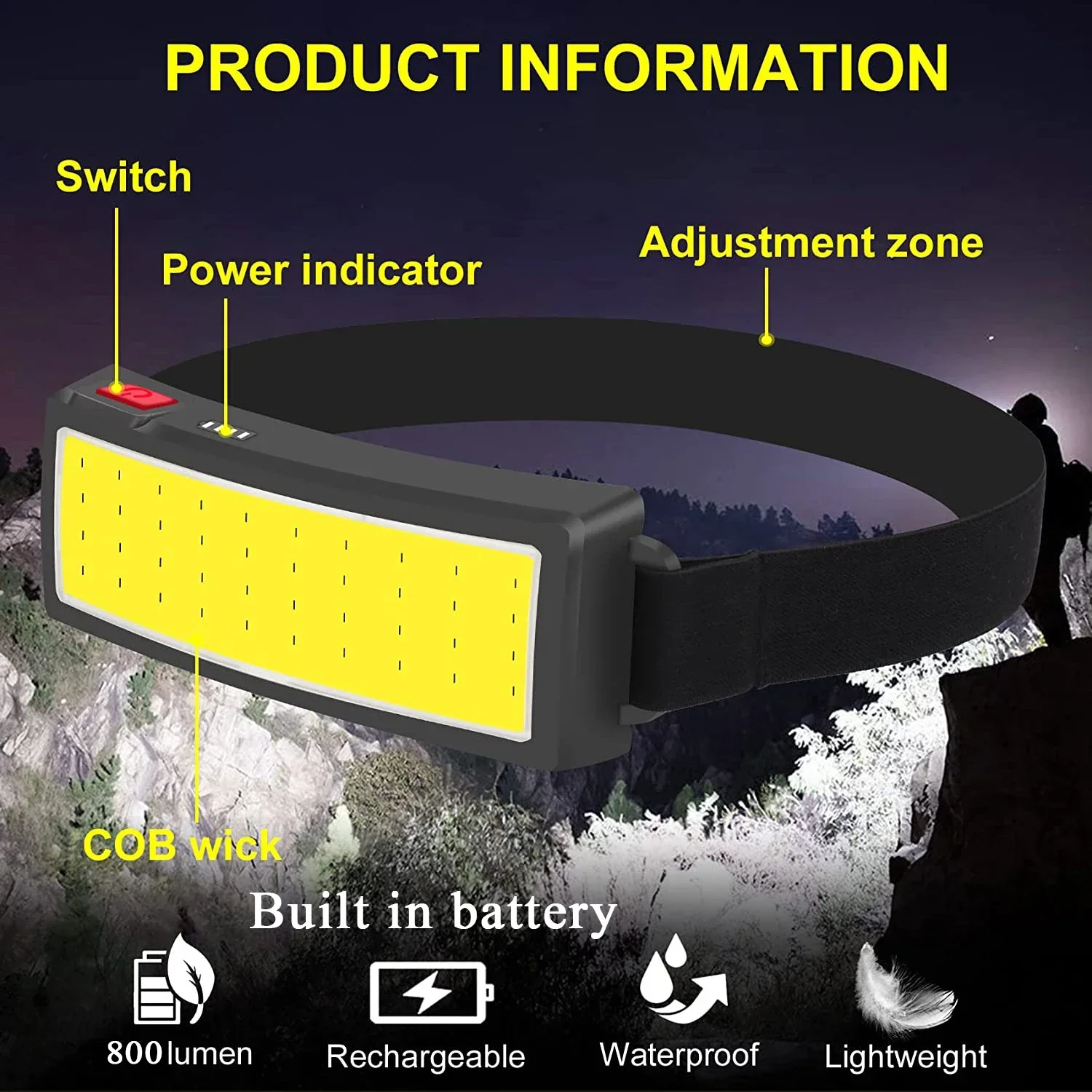 ไฟฉายคาดศีรษะ LED แบบ COB อันท - Headlamp Waterproof Rechargeable บทวิจารณ์และราคา